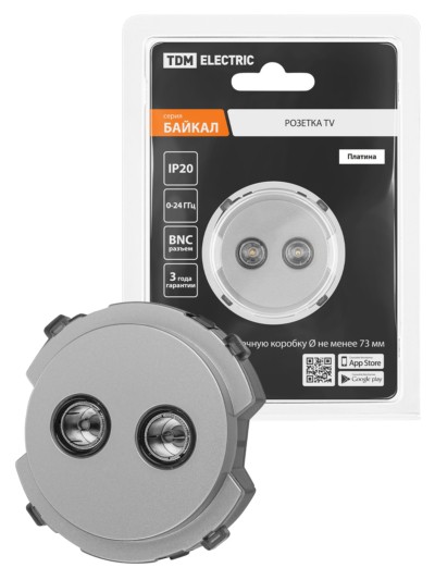 Розетка двойная TV проходная платина, “Байкал” TDM