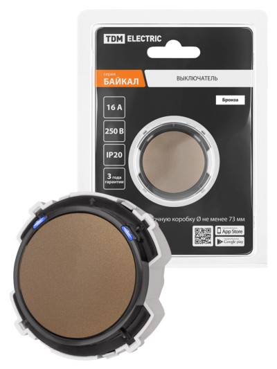 Выключатель 1-кл. 16А 250В проходной кнопочный механизм бронза, “Байкал” TDM