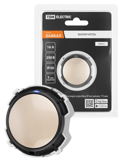 Выключатель 1-кл. 16А 250В кнопочный механизм шампань, “Байкал” TDM