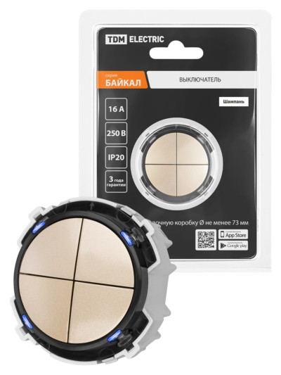 Выключатель 4-кл. 16А 250В проходной кнопочный механизм шампань, “Байкал” TDM