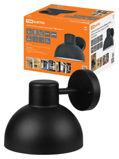 Светильник садово-парковый “Бостон-1” 60 Вт, D200 мм, вниз, металл, черный, Е27, TDM