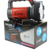 Фонарь-прожектор аккумуляторный PREMIUM 5Вт 2 режима литиевый аккум. 2.4А.ч супер яркий экономн. время работы от 3 до 12ч ЗУ в компл. Космос KOSAc8005WLith