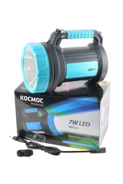 Фонарь светодиодный аккумуляторный KOSMOS premium 7W LED ЗУ 220/12В USB зарядка телефона Космос KOSACCU9107WUSB