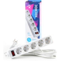 Удлинитель сетевой с фильтром 5х3м с/з 10А IP20 2.2кВт ПВС 3х0.75 с выкл. с индикатором сети бел. Космос FKsm3m-5g(W)