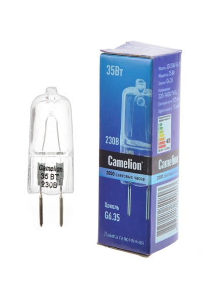 Лампа галогенная JD 35Вт капсула G6.35 3000К 240В Camelion 5203