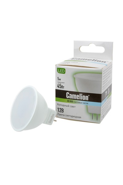 Лампа СДЛ LED5-MR16/845/GU5.3 5Вт 4500К бел. GU5.3 385Лм 12В Camelion 12026