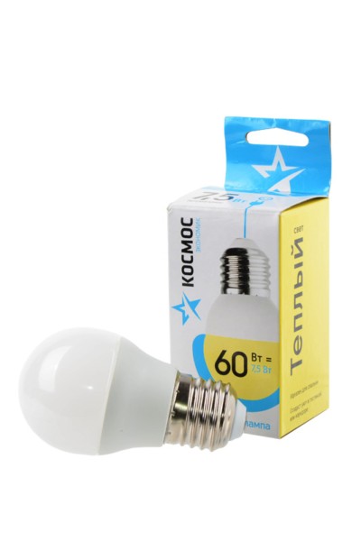 Лампа СДЛ GL45 7.5Вт 220В E27 3000К Космос LkecLED7.5wGL45E2730