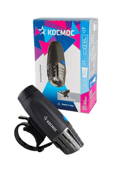 Фонарь велосипедный 1ВтLED коллимат. линза 3xAAА корпус ABS-пластик держатель-крепление Космос KOC402B