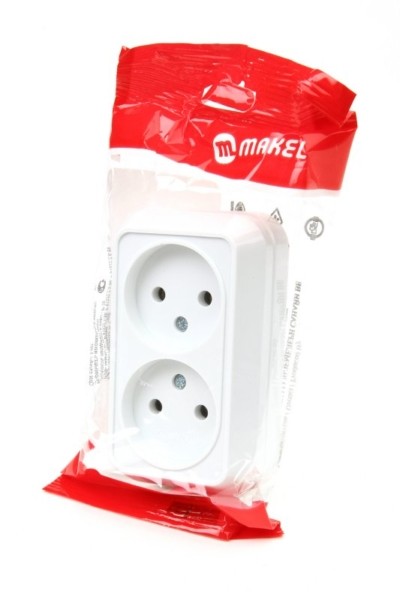 Розетка 2-м ОП 16А IP20 бел. Makel 45117