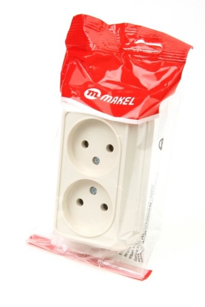 Розетка 2-м ОП 16А IP20 крем. Makel 45217