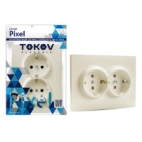 Розетка 2-м СП Pixel 16А IP20 с заземл. защ. шторки в сборе беж. Tokov Electric TKE-PX-R2FZSF-C02