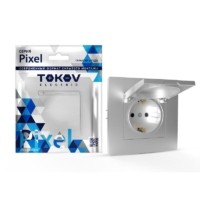 Розетка 1-м СП Pixel 16А IP20 с заземл. защ. шторки с крышкой механизм алюм. Tokov Electric TKE-PX-R1ZSW1-C03