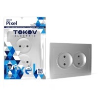 Розетка 2-м СП Pixel 16А IP20 без заземл. в сборе алюм. Tokov Electric TKE-PX-R2F-C03