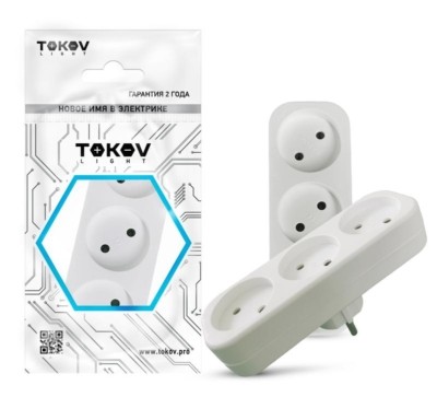 Разветвитель 3-м без заземл. 16А 250В IP20 полипропилен бел. Tokov Electric TKL-S3-C01