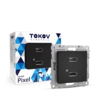 Розетка 2-м USB СП Pixel тип A+A 5В 1х2.1А 2х1.05А механизм карбон Tokov Electric TKE-PX-2USB-C14
