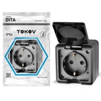 Розетка 1-м ОП Dita 16А IP54 250В с заземл. с крышкой карбон Tokov Electric TKL-DT-R1Z-C14-IP54