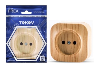 Розетка 1-м ОП Frea 16А IP20 250В без заземл. АБС-пластик сосна Tokov Electric TKE-FR-R1-C25