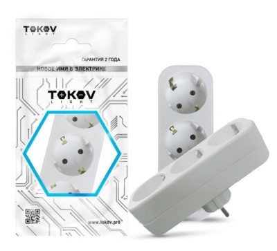 Разветвитель 3-м с заземл. 16А 250В IP20 полипропилен бел. Tokov Electric TKL-S3Z-C01