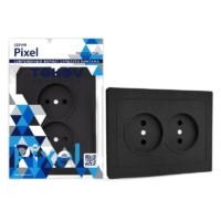 Розетка 2-м СП Pixel 16А IP20 без заземл. в сборе карбон Tokov Electric TKE-PX-R2F-C14