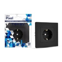 Розетка 1-м СП Pixel 16А IP20 с заземл. защ. шторки в сборе карбон Tokov Electric TKE-PX-R1FZSF-C14