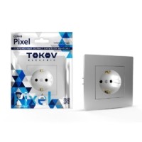 Розетка 1-м СП Pixel 16А IP20 с заземл. защ. шторки в сборе алюм. Tokov Electric TKE-PX-R1FZSF-C03