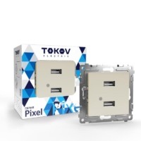 Розетка 2-м USB СП Pixel тип A+A 5В 1х2.1А 2х1.05А механизм беж. Tokov Electric TKE-PX-2USB-C02