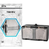 Розетка 2-м ОП Dita 16А IP54 250В с заземл. с прозр. крышкой карбонTokov Electric TKL-DT-R2Z-C14T-IP54