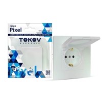 Розетка 1-м СП Pixel 16А IP20 с заземл. защ. шторки с крышкой механизм перламутр. Tokov Electric TKE-PX-R1ZSW1-C04