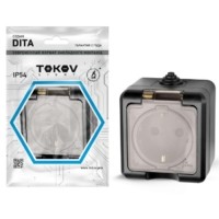 Розетка 1-м ОП Dita 16А IP54 250В с заземл. с прозр. крышкой карбон Tokov Electric TKL-DT-R1Z-C14T-IP54