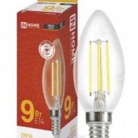 Лампа светодиодная LED-СВЕЧА-deco 9Вт свеча прозрачная 3000К тепл. бел. E14 1040лм 230В IN HOME 4690612026183