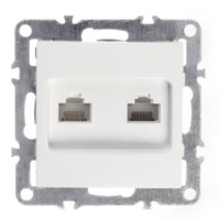 Компьютерная розетка двойная RJ45+ RJ45 в рамку cat.5e неэкранированная пластик IP20 (в 2-3-4 постовых рамках порты расположены вертикально) цвет белый Netko Optima Electric