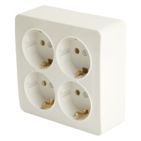 Розетка 4-местная с/з открытой установки квадрат Stekker 250В 16А IP20 София белый MST16-14S-01