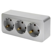 Розетка 3-местная с/з открытой установки Stekker 250В 16А IP20 София серебро MST16-13-03