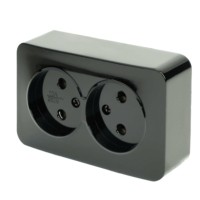 Розетка 2-местная б/з открытой установки Stekker 250В 10А IP20 София черный MST10-12-02