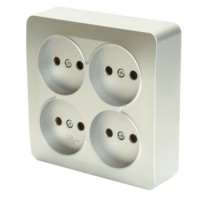 Розетка 4-местная б/з открытой установки квадрат Stekker 250В 10А IP20 София серебро MST10-14S-03