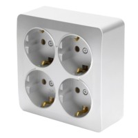 Розетка 4-местная с/з открытой установки квадрат Stekker 250В 16А IP20 София серебро MST16-14S-03