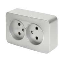 Розетка 2-местная б/з открытой установки Stekker 250В 10А IP20 София серебро MST10-12-03