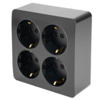 Розетка 4-местная с/з открытой установки квадрат Stekker 250В 16А IP20 София черный матовый MST16-14S-05