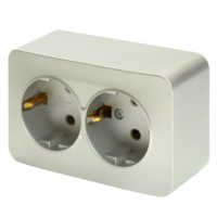 Розетка 2-местная с/з открытой установки Stekker 250В 16А IP20 София серебро MST16-12-03