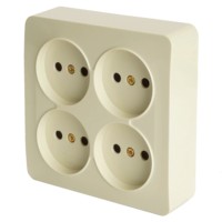 Розетка 4-местная б/з открытой установки квадрат Stekker 250В 10А IP20 София слоновая кость MST10-14S-04
