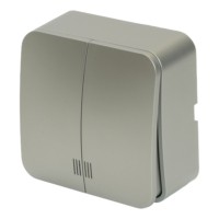 Выключатель открытой установки 2-клавишный с индикатором Stekker 250В 10А IP20 София серебро MSW10-21-03