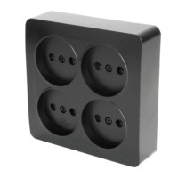 Розетка 4-местная б/з открытой установки квадрат Stekker 250В 10А IP20 София черный матовый MST10-14S-05