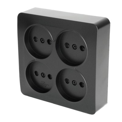 Розетка 4-местная б/з открытой установки квадрат Stekker 250В 10А IP20 София черный матовый MST10-14S-05