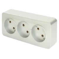 Розетка 3-местная б/з открытой установки Stekker 250В 10А IP20 София серебро MST10-13-03