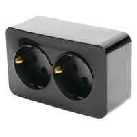 Розетка 2-местная с/з открытой установки Stekker 250В 16А IP20 София черный MST16-12-02