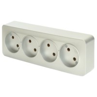 Розетка 4-местная б/з открытой установки Stekker 250В 10А IP20 София серебро MST10-14-03