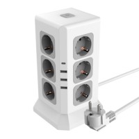 Удлинитель 12-местн с/з, 3×1мм2, 1.5 м,250В,16А, 3520Вт 3USB A + 1C 5V 3,4A, белый, серый серия Comfort HM10-61-01